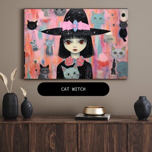 Cat  witch Art print, digital art print from my witchy art printable poster digital only