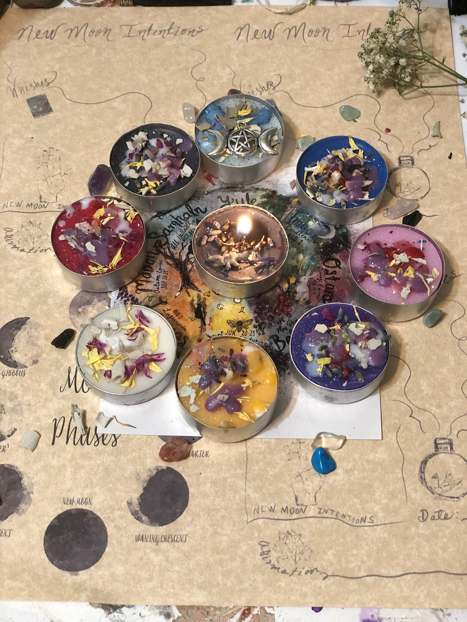Witch Sabbath Candle Crystal Chart Worksheet Set Wheel of - Etsy