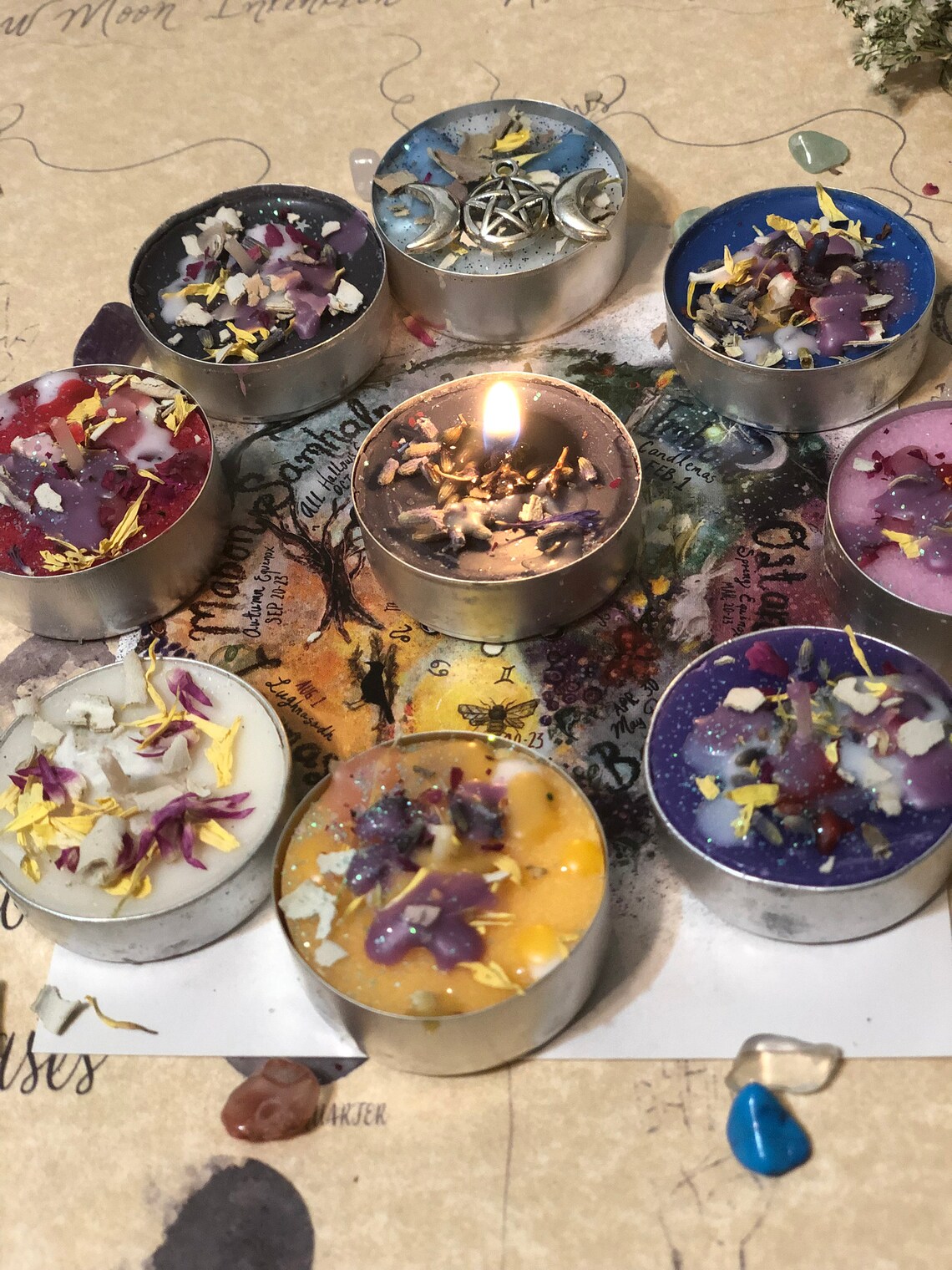 Witch Sabbath Candle Crystal Chart Worksheet Set Wheel of - Etsy