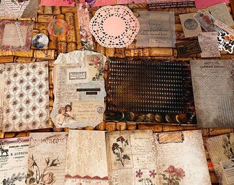 Romantyczny, walentynkowy zestaw w kolorach vintage WITCH JOURNAL z materiałami - artykuły do scrapbookingu czarownic - papier do dziennika, wydruki artystyczne, naklejki
