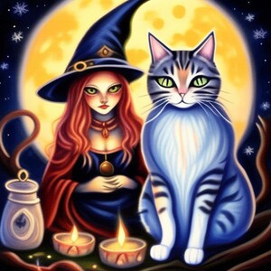 YULE/ CHRISTMAS WITCHY cat  art printable