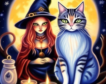 YULE/ CHRISTMAS WITCHY cat  art printable