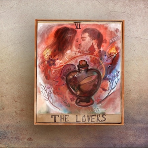 The lovers Tarot print -  the lovers Art print from my original painting - the lovers print -  tarot painting print - tarot unique painting