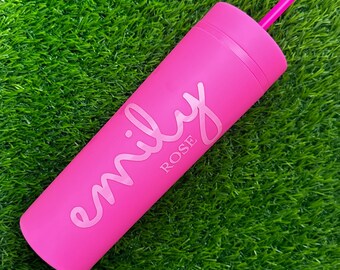 Custom Colorful Tumbler with Lid and Straw - Bridesmaid, Birthday Gift!