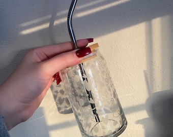 Poppy Heart Etched Coffee Glass