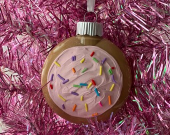Customizable Frosted Sugar Cookie Ornament: Pink Christmas Decor