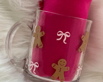 Gingerbread & Pink Bow Glass Mug | Holiday Gift