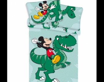 Disney Micky Maus Dino Dinosaurier Bettwäsche Kinderbettwäsche 100x135cm grün