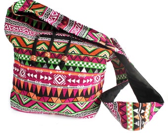 Große Jacquard-Taschen - pink Umhängetasche | Vintage  Hippie Goa Bag Nepal Sling Festival