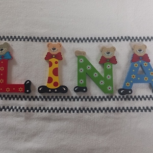 Wooden letters children&#39;s room name wall decoration personalized door sign wood desired name colorful animals teddy