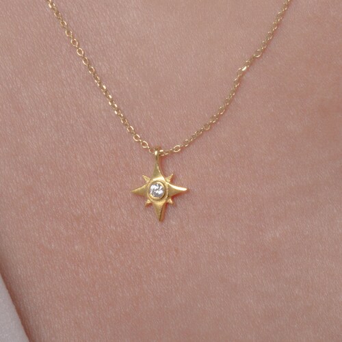 Northstar Necklace in Solid Gold Celestial Star Necklace for Etsy