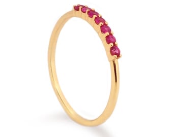 Gold-Rubinring, Halb-Ewigkeitsring mit Edelstein, 9k 14k 18k