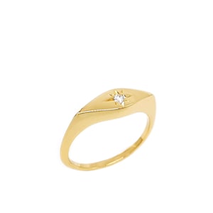 Diamond compass ring made of solid gold, Pinky finger ring with diamond, Signet Star-setting diamond gold ring, Unique gift for her, RN397-1