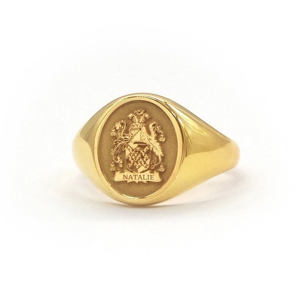 Custom signet ring in solid gold,  Gold Coat of Arms Ring For family gift, Solid Gold ring for women,  personalised Gift   RN 345 full-back