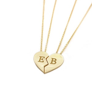 Personalized Heart Necklace for Couples Solid gold broken heart necklace