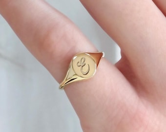 Gold Monogram ring for pinky, Initial Signet Ring