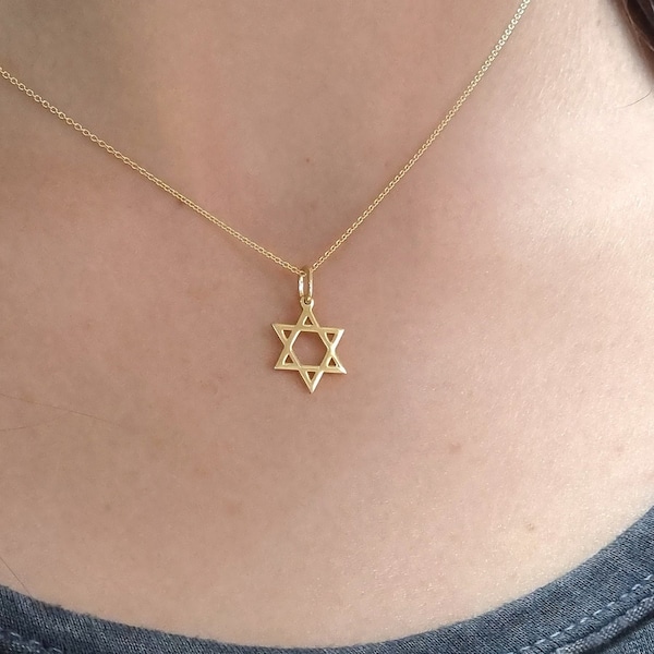 Star of David necklace in solid gold, Gold Star of David charm, Dainty solid gold charm, Small star necklace