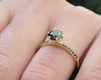 Black diamond ring made of solid gold, Handmade engagement ring with black diamond in solid gold, Statement diamond ring, Anniversary gift