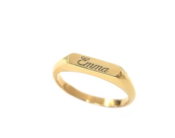 Sierlijke zegelring gemaakt van massief goud, gepersonaliseerde ring met elke gravure, pinkvingerring, monogram juweel, jubileumcadeau RN391