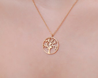 Large Tree of life necklace in solid gold, Symbolic tree of life jewelry, layering boho necklace, Family gift, Gift for grandmother