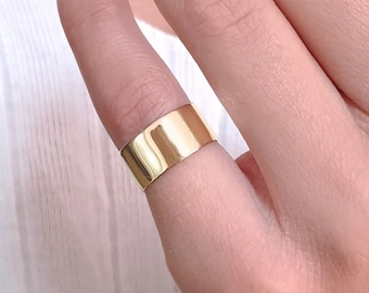 Solid Gold knuckle wide band, Minimal solid gold large band, Flat Knuckle statement gold ring, Gold stacking band, Simple wide gold ring