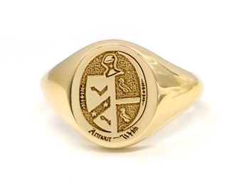 Men's oval signet ring in solid gold, Solid Gold Monogram ring for men, Custom chevalier ring for him,  Unique personalised Gift