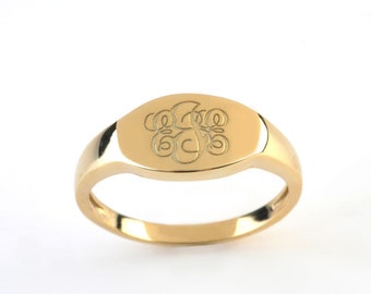 Solid gold monogram ring, Solid gold custom signet ring, Unique Signet ring for women, Any letter ring, Personalized gift, Pinky ring RN375