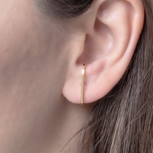 Single long bar earring in solid gold, Trendy gold bar Stud earring, Unisex long solid gold stud,  Everyday earrings, Unique gift for her