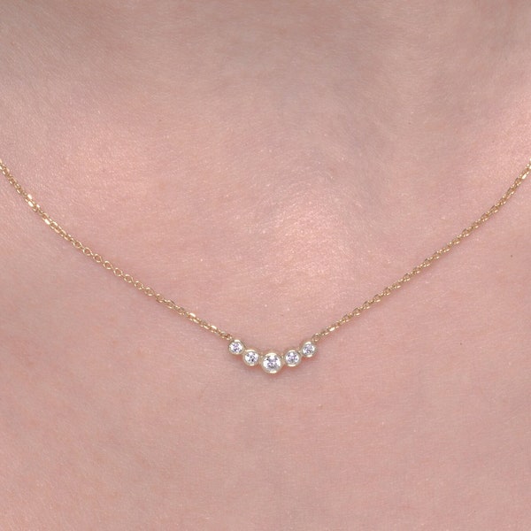 Zierliche Diamant-Barren-Halskette für Frauen, Geschwungene Barren-Halskette mit natürlichen Diamanten, Schwarze Diamant-Halskette für den Alltag, Layering-Halskette