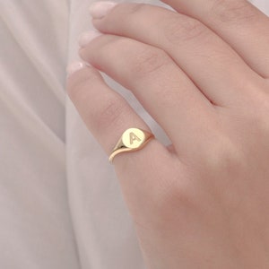 Dainty round signet ring made of solid gold, Solid Gold Monogram ring for women, Any letter Signet Ring, Personalized ring, Gift  RN368