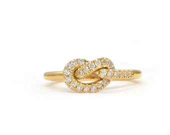 Love knot ring in solid gold with 23 diamonds, Promise Celtic knot ring, Infinity Engagement Ring, Unique Wedding Band, Gift for her RN205-2