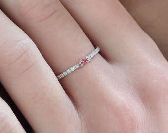 Dainty diamond ring with marquise Ruby, Ruby ring with 14 natural Diamonds, Unique Stacking diamond Ring, Dainty Gift for her, Anniversary