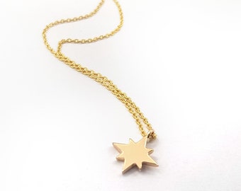 Northstar necklace in solid gold, Celestial star necklace for women, Dainty solid gold Star charm, layering Starburst necklace for everyday