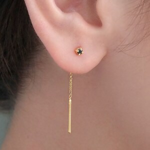 Natural diamonds threader earrings, Solid gold threader earrings, Natural gemstone chain earrings, Unique earrings