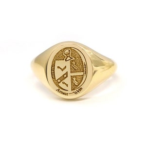 Men's oval signet ring in solid gold, Solid Gold Monogram ring for men, Custom chevalier ring for him,  Unique personalised Gift