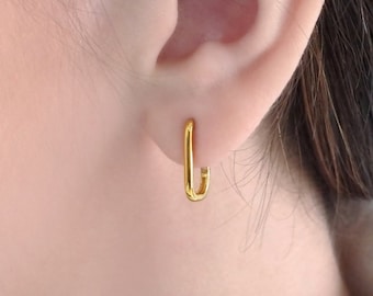 Paperclip hoop earrings in solid gold for women, Geometric solid gold hoops, Minimalist earrings, Everyday hoops, Unique gift for her