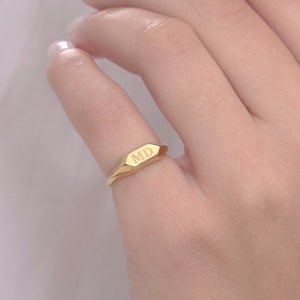 Small Hexagon signet ring in solid gold with custom engraved initials, Monogram engraved signet ring, Unique gift,  Personalized ring  RN373