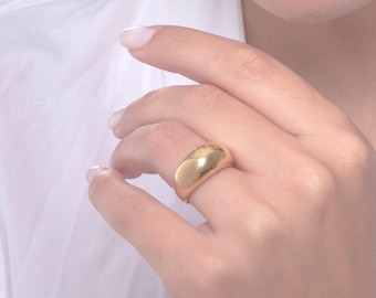 Large dome ring in solid gold, Any gold color bubble ring, Solid gold bubble ring for women, Statement  gold dome ring, Gold chunky ring