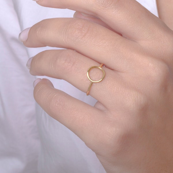 Zierlicher Kreis Ring in Gold für Frauen, Geometrische Alltags Ring in minimalistisch Stil, 14k Offener Ring, Geburtstag Beste Freunde Geschenk, RN407