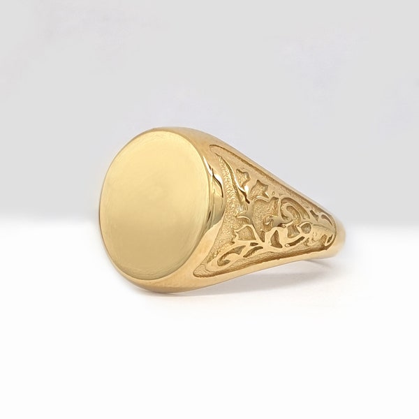 Anillo de sello personalizado ovalado unisex en oro macizo, Anillo de oro macizo personalizado para mujeres y hombres, Grabado personalizado, Regalo único para todos RN385