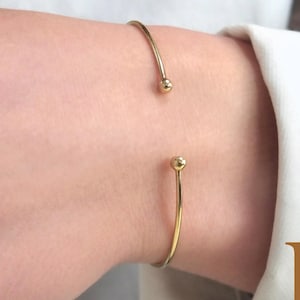 Bracciale rigido a doppia sfera per tutti i giorni, bracciale rigido aperto in oro 14 carati di qualsiasi misura, bracciale rigido classico in oro massiccio, regalo di alta gioielleria per lei