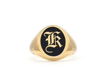 Personalized signet ring with enamel in solid gold, Unisex Monogram ring for men-women, Custom signet ring, Unique personalised Gift RN345-2