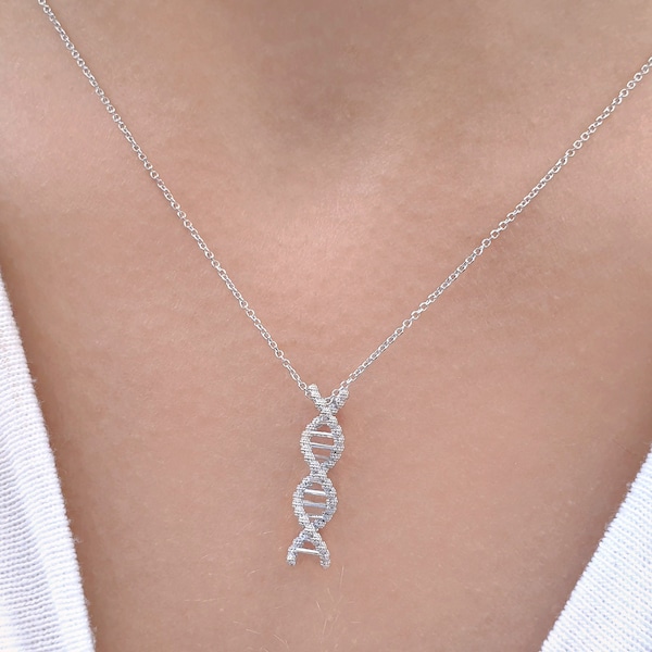 Solid Gold Wissenschaft Halskette mit DNA Molecule Biologie Chemie Charme Statement Doppelhelix Goldhalskette Wissenschaft Symbol Graduierung Geschenk