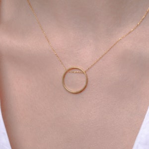 Large circle necklace in solid gold  Floating circle necklace for women  Karma layering necklace  Open circle necklace  19mm diameter, gift