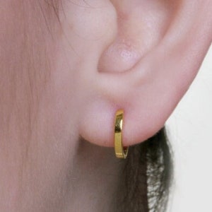 Small solid gold hoop earrings, Solid gold huggies for women, Everyday gold hoop earrings, Minimalist earrings for her, Handmade earrings