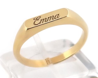 Dainty Solid Gold Signet Ring: Custom Engraved Pinky Ring