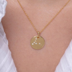 Große Diamant Sternzeichen, Konstellationsscheibe Halskette in Massivgold, Einzigartiges Gold Sternzeichen Charm Zeichen, personalisiertes Geschenk für Birthady Geschenk