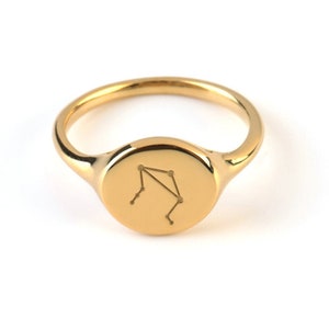 Zodiac constellation ring in solid gold, Personalised zodiac sign ring, Oval solid gold ring with any zodiac symbol, Astrology gift