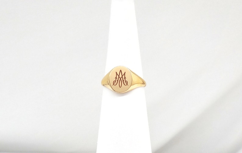 Anillo de sello personalizado ovalado en oro macizo, anillo monograma de oro macizo para mujer, anillo de sello personalizado para ella, regalo personalizado único RN345 imagen 7