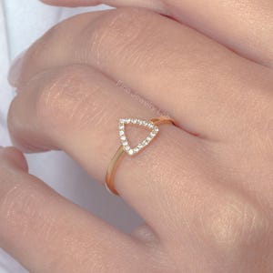 Solid gold trillion ring with diamonds, Diamond trillion Ring in solid gold, Black Diamond Engagement Ring, Unique anniversary ring